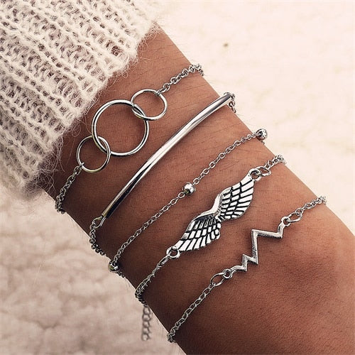 IPARAM Vintage Stone Moon Shell Bracelet Set 2019 Bohemian Geometric Gold Silver Tassel Metal Bracelet & Bracelet Jewelry Gift